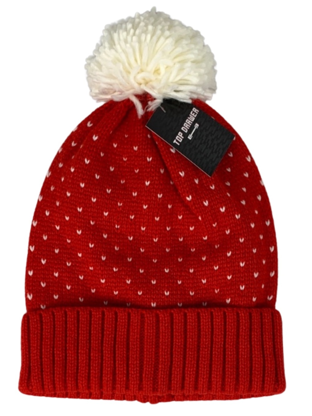 Nordic Red and White Kids Pom-Pom Beanie Cozy Winter